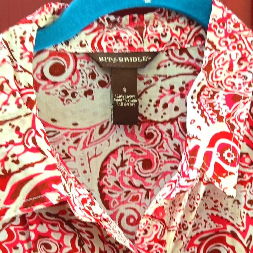Red and White Paisley Button-Up Shirt